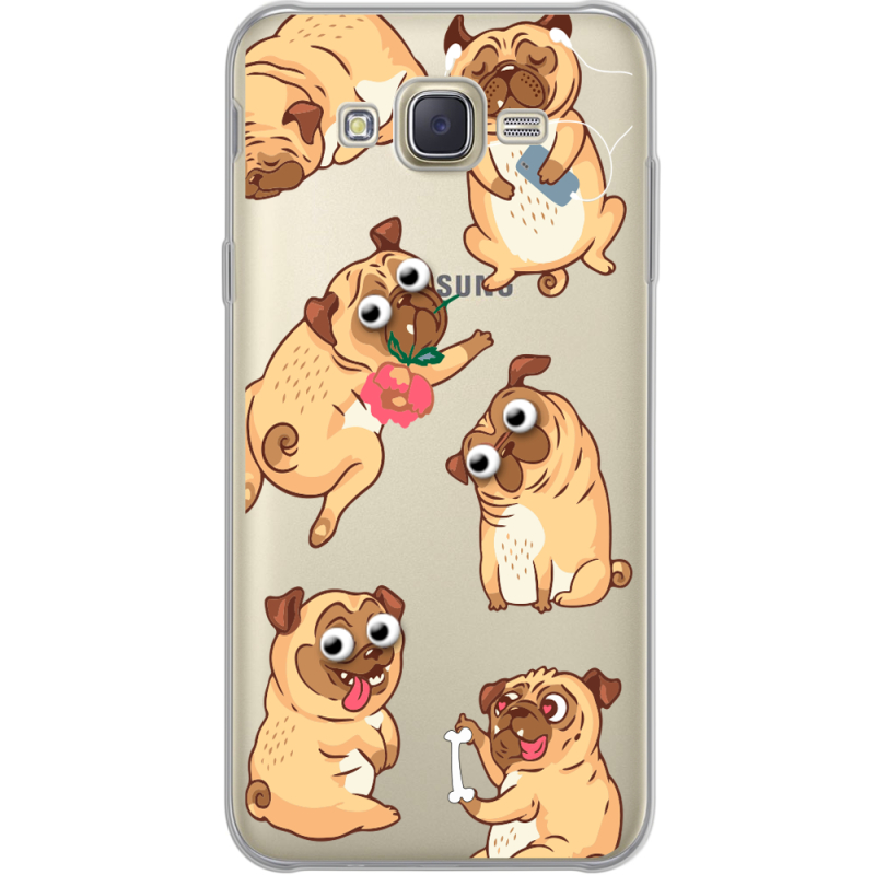 Прозрачный чехол Uprint Samsung J700H Galaxy J7 с 3D-глазками Pug