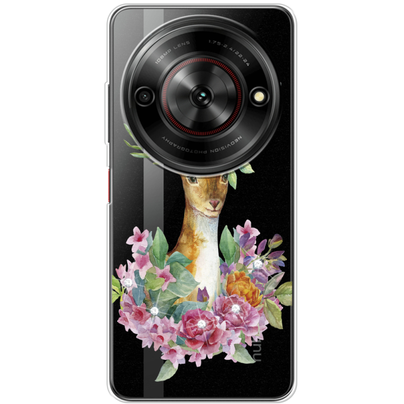 Чохол зі стразами Nubia Focus 5G Deer with flowers