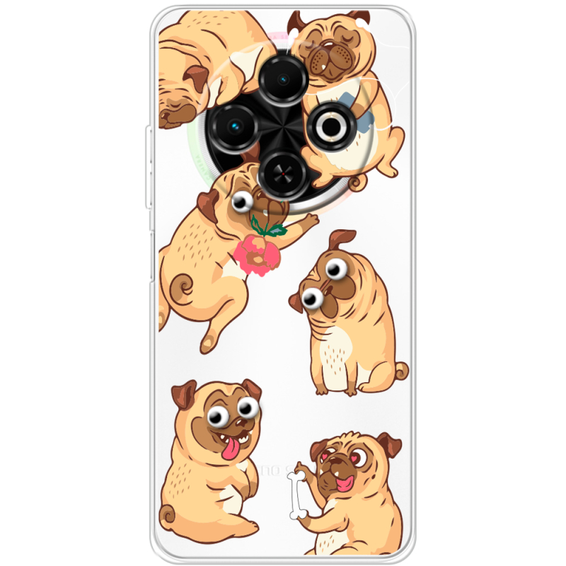 Прозорий чохол BoxFace Tecno Spark 30C с 3D-глазками Pug