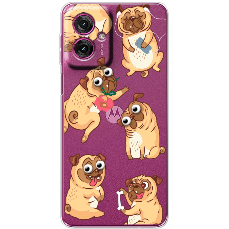 Прозорий чохол BoxFace Motorola G55 с 3D-глазками Pug