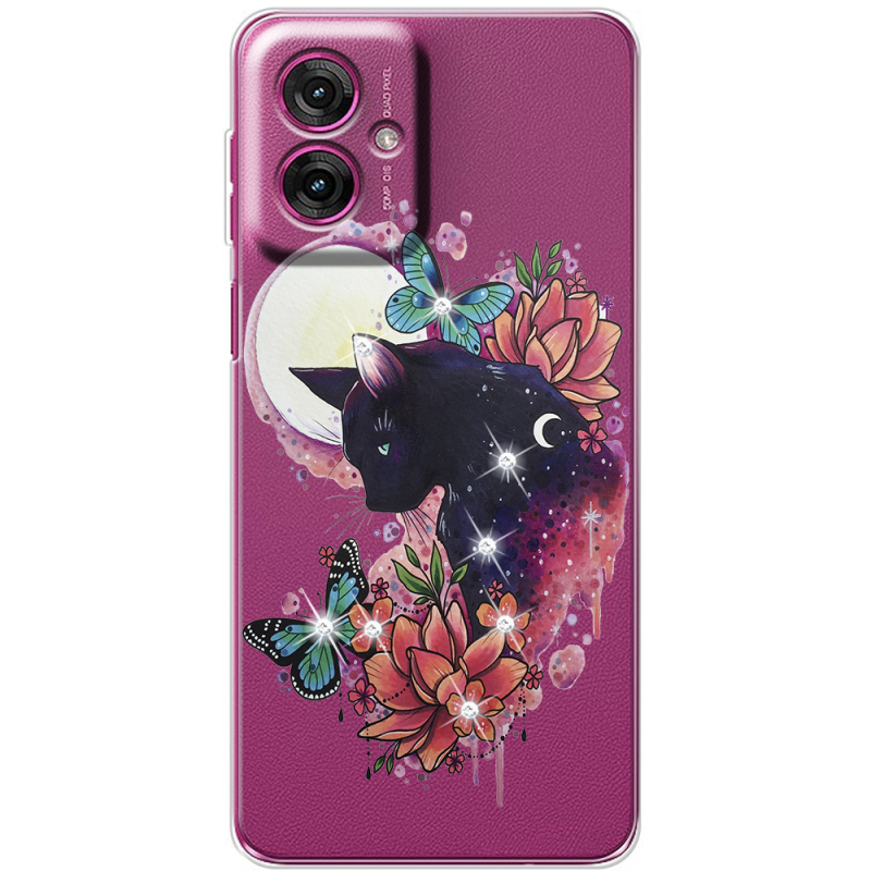 Чохол зі стразами Motorola G55 Cat in Flowers