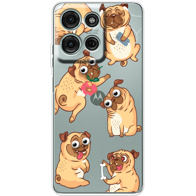 Прозорий чохол BoxFace Motorola G75 с 3D-глазками Pug