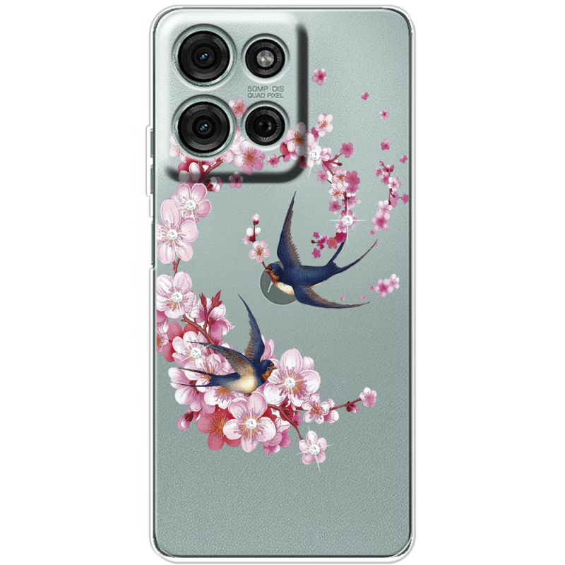 Чохол зі стразами Motorola G75 Swallows and Bloom