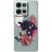 Чохол зі стразами Motorola G75 Cat in Flowers