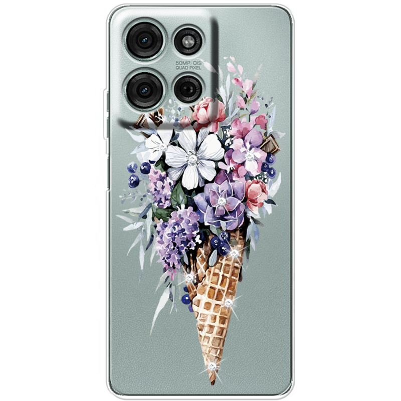 Чохол зі стразами Motorola G75 Ice Cream Flowers