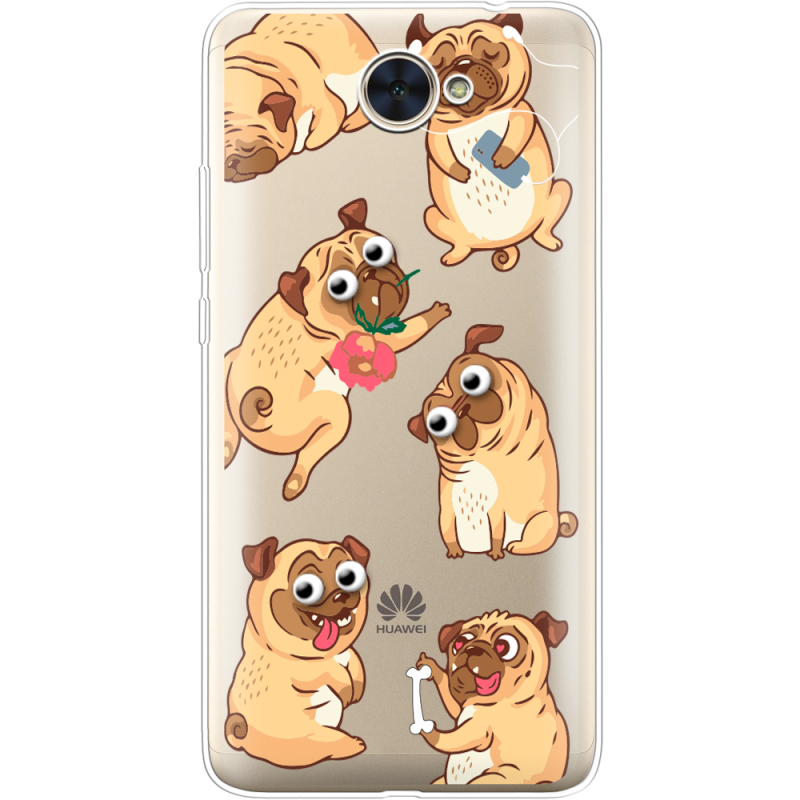 Прозрачный чехол Uprint Huawei Y7 2017 с 3D-глазками Pug