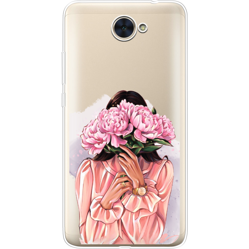 Прозрачный чехол Uprint Huawei Y7 2017 Девушка с Пионами