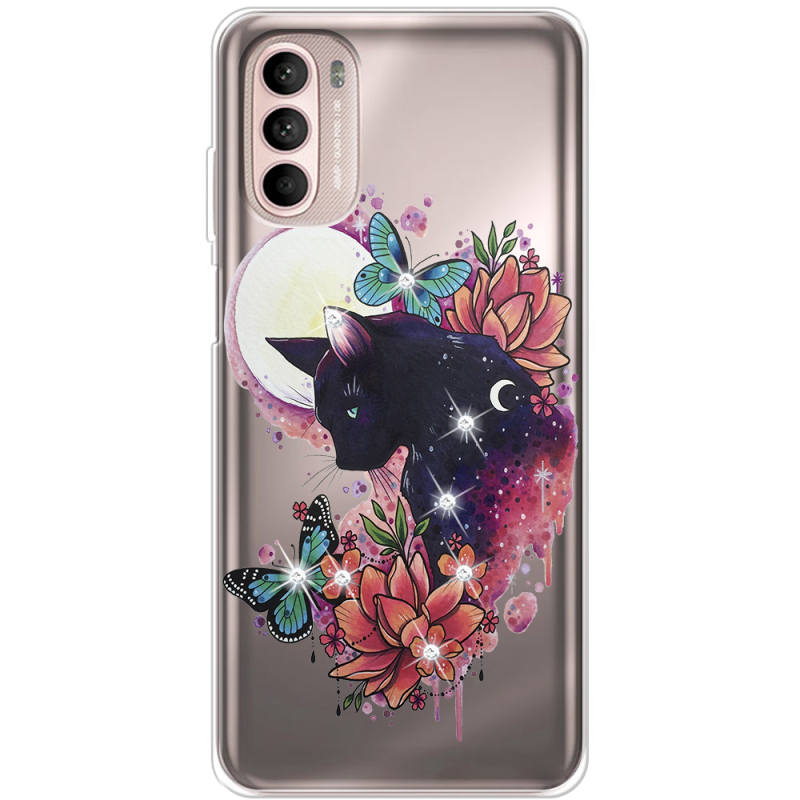 Чохол зі стразами Motorola Moto G52 Cat in Flowers