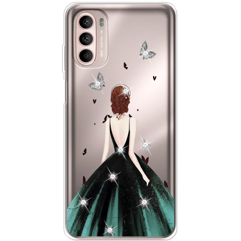 Чохол зі стразами Motorola Moto G52 Girl in the green dress