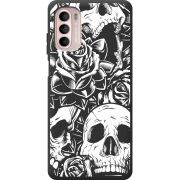 Чорний чохол BoxFace Motorola Moto G52 Skull and Roses