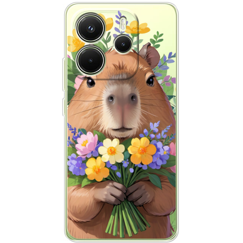 Прозорий чохол BoxFace Xiaomi Redmi Note 14 4G EU version Капибара з квітами