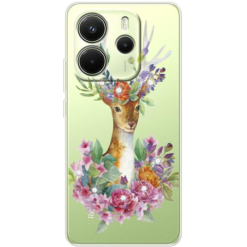 Чохол зі стразами Xiaomi Redmi Note 14 4G Deer with flowers