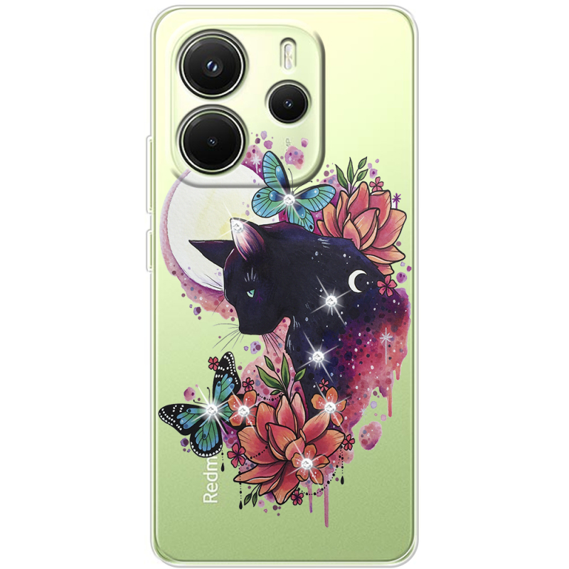 Чохол зі стразами Xiaomi Redmi Note 14 4G Cat in Flowers