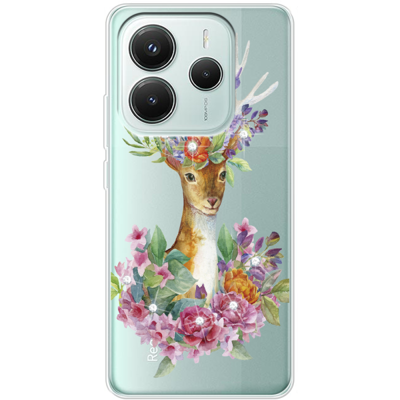 Чохол зі стразами Xiaomi Redmi Note 14 5G Deer with flowers