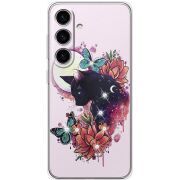 Чохол зі стразами Samsung Galaxy S25 Cat in Flowers