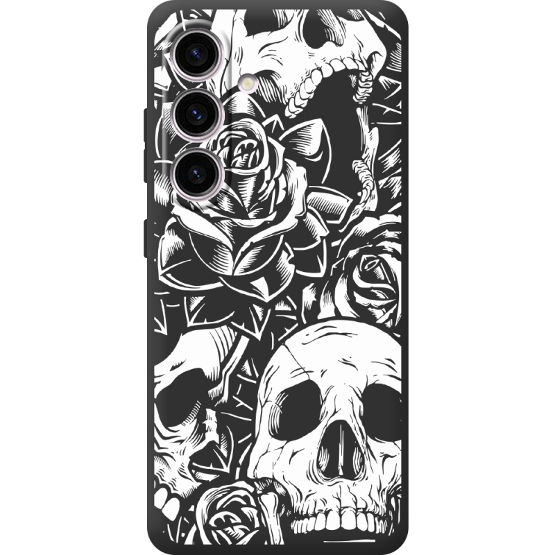 Черный чехол BoxFace Samsung Galaxy S25 Skull and Roses