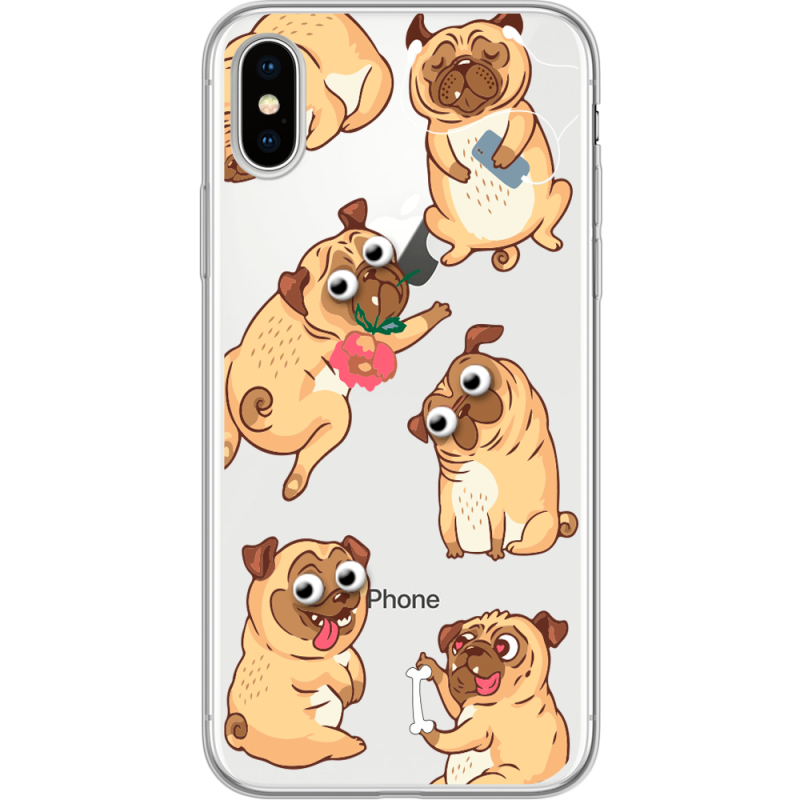 Прозрачный чехол Uprint Apple iPhone X с 3D-глазками Pug