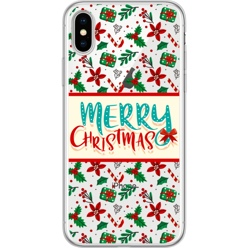 Прозрачный чехол Uprint Apple iPhone X Vintage Christmas Pattern