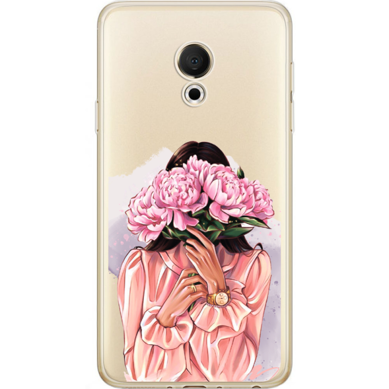 Прозрачный чехол Uprint Meizu M15 (15 Lite) Девушка с Пионами