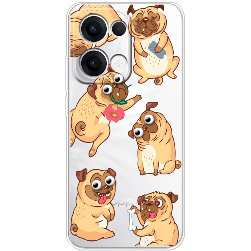 Прозорий чохол BoxFace OPPO Reno 13 5G с 3D-глазками Pug