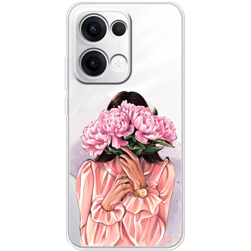 Прозорий чохол BoxFace OPPO Reno 13 5G Девушка с Пионами