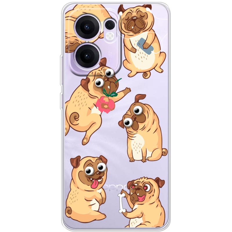 Прозорий чохол BoxFace OPPO Reno 13 F с 3D-глазками Pug