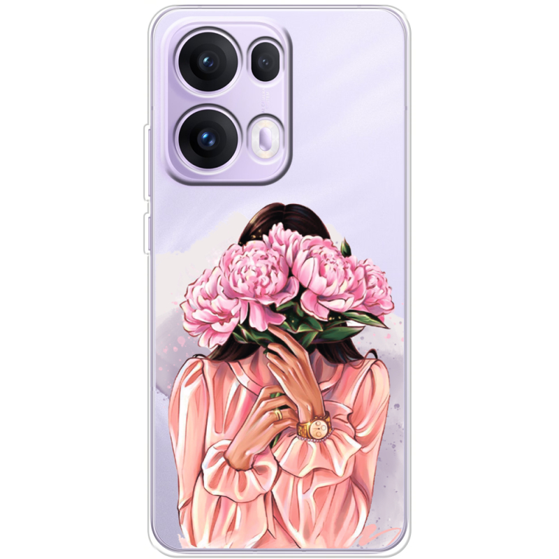 Прозорий чохол BoxFace OPPO Reno 13 Pro 5G Девушка с Пионами