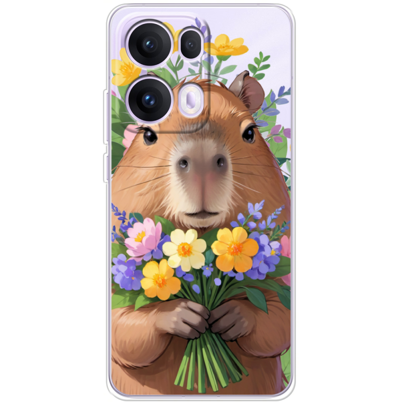 Прозорий чохол BoxFace OPPO Reno 13 Pro 5G Капибара з квітами