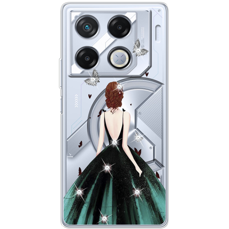 Чехол со стразами Infinix GT 20 Pro Girl in the green dress