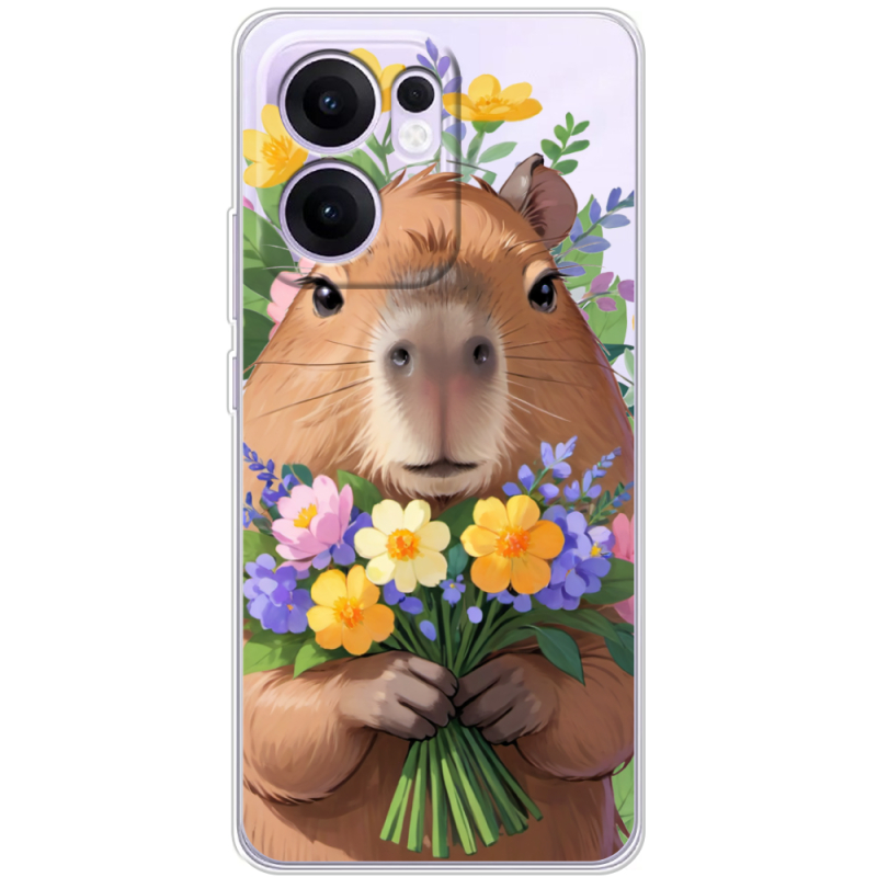 Прозорий чохол BoxFace OPPO Reno 13 FS 5G Капибара з квітами