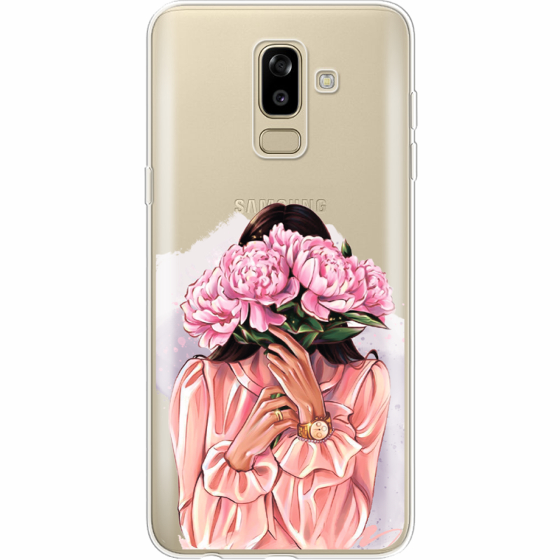 Прозрачный чехол Uprint Samsung J810 Galaxy J8 2018 Девушка с Пионами