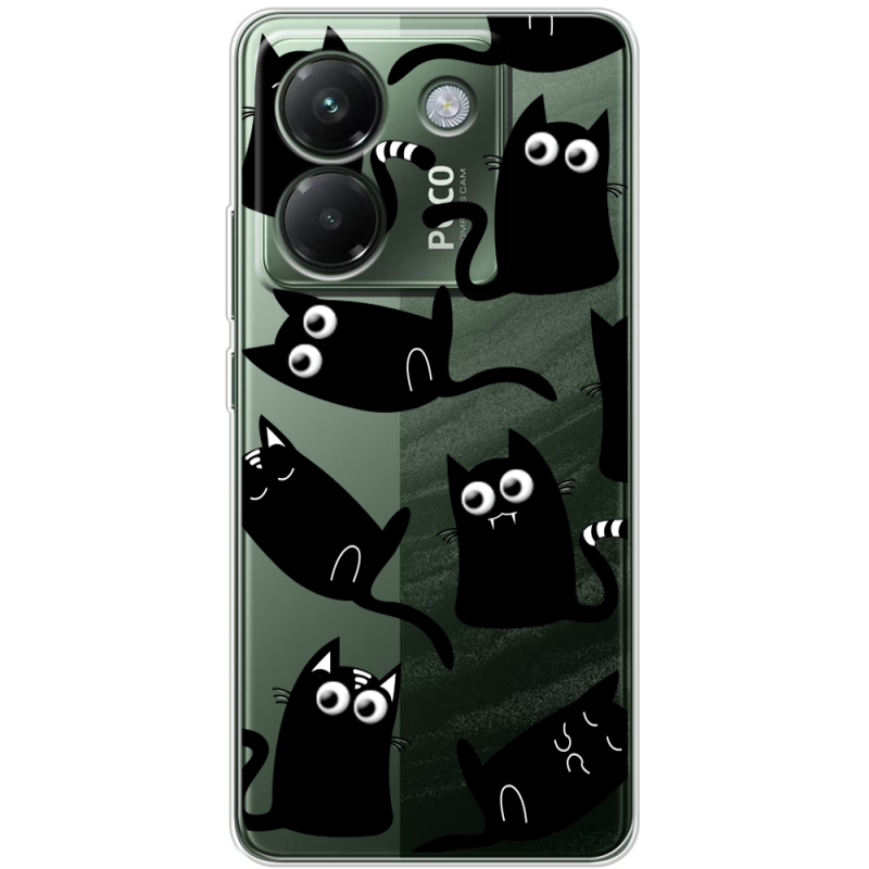 Прозорий чохол BoxFace Poco M7 Pro 5G с 3D-глазками Black Kitty