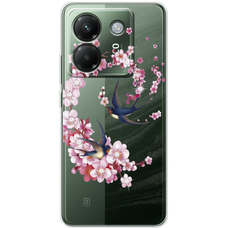 Чохол зі стразами Poco M7 Pro 5G Swallows and Bloom