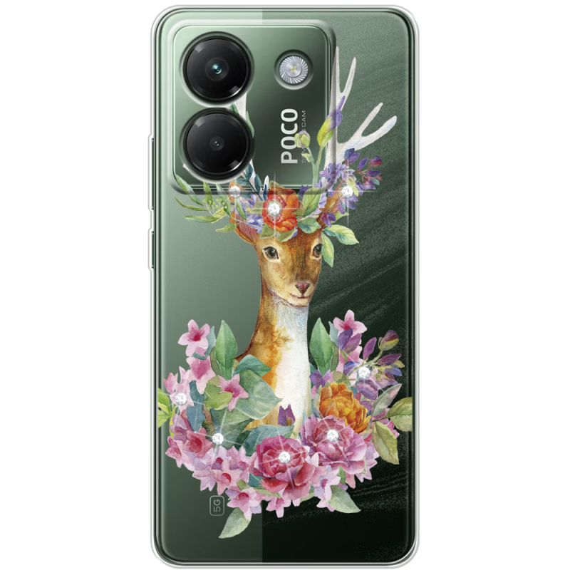 Чохол зі стразами Poco M7 Pro 5G Deer with flowers