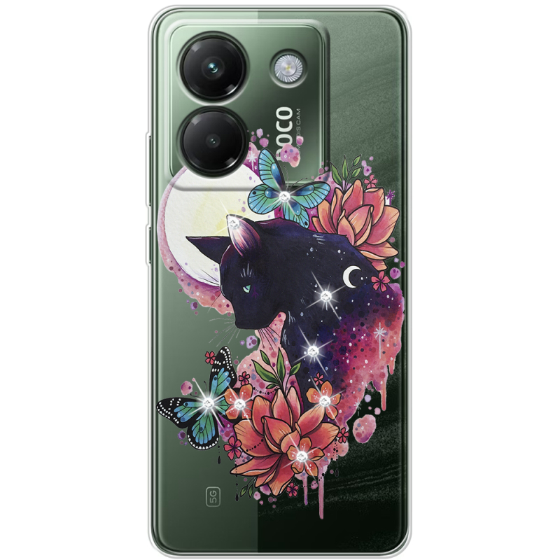 Чохол зі стразами Poco M7 Pro 5G Cat in Flowers