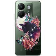 Чохол зі стразами Poco M7 Pro 5G Cat in Flowers