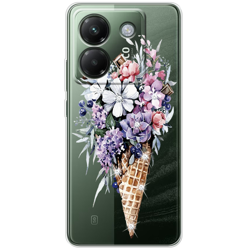 Чохол зі стразами Poco M7 Pro 5G Ice Cream Flowers