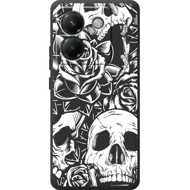 Чорний чохол BoxFace Poco M7 Pro 5G Skull and Roses