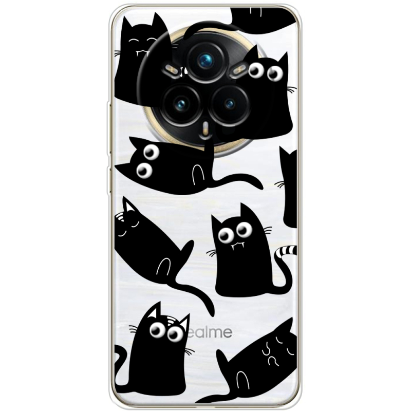 Прозорий чохол BoxFace Realme 14 Pro Plus с 3D-глазками Black Kitty