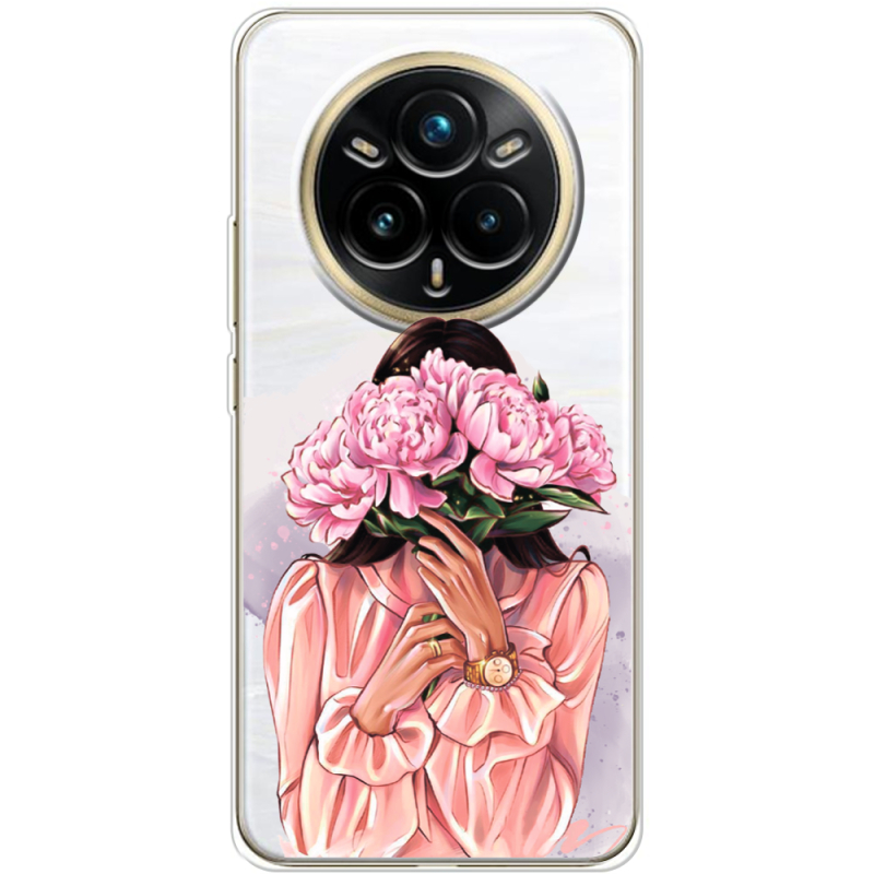 Прозорий чохол BoxFace Realme 14 Pro Plus Девушка с Пионами