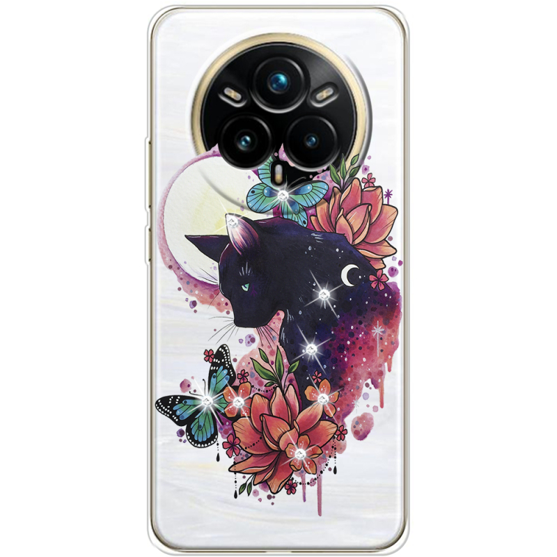 Чохол зі стразами Realme 14 Pro Plus Cat in Flowers