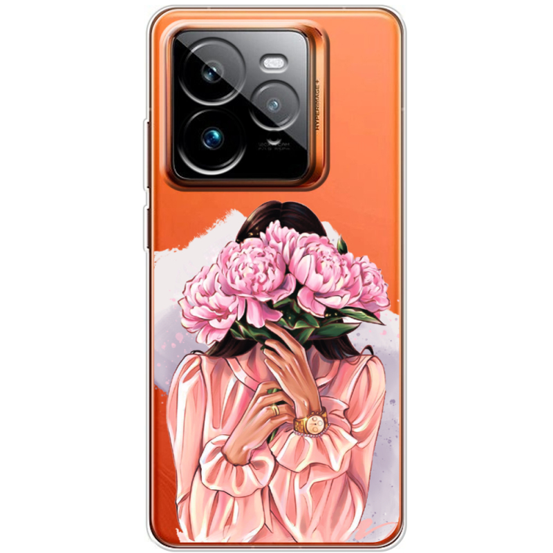 Прозорий чохол BoxFace Realme GT 7 Pro Девушка с Пионами