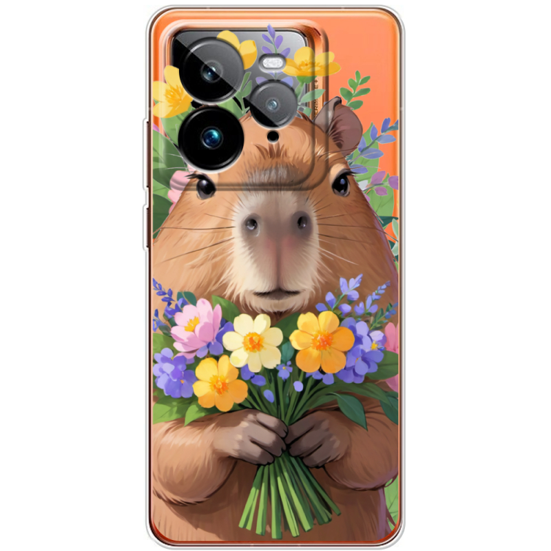 Прозорий чохол BoxFace Realme GT 7 Pro Капибара з квітами