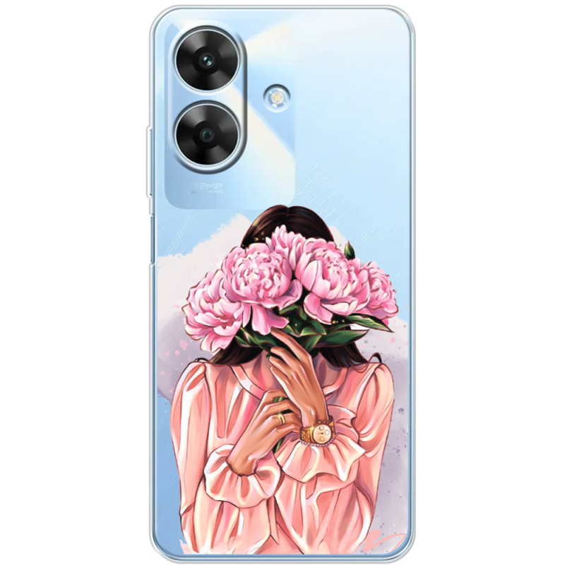 Прозорий чохол BoxFace Realme Note 60 Девушка с Пионами