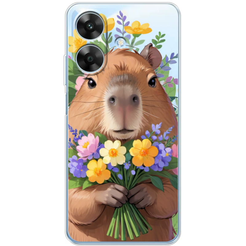 Прозорий чохол BoxFace Realme Note 60 Капибара з квітами