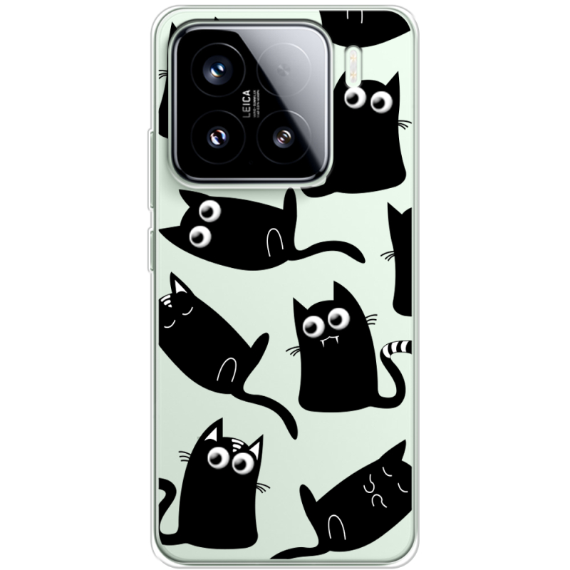 Прозорий чохол BoxFace Xiaomi 15 с 3D-глазками Black Kitty