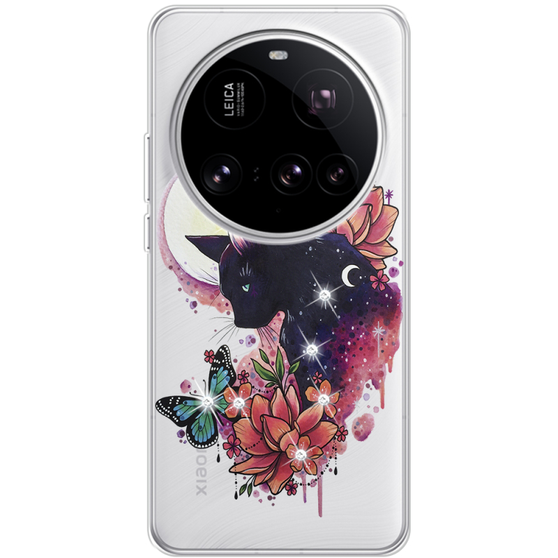 Чохол зі стразами Xiaomi 15 Ultra Cat in Flowers