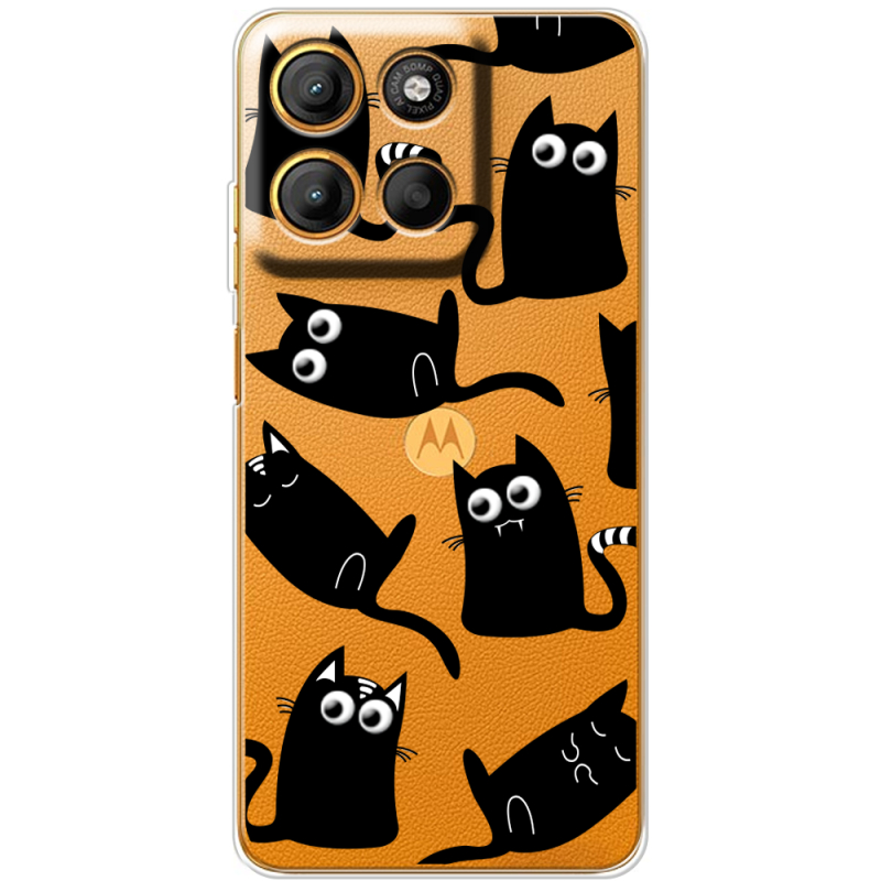 Прозорий чохол BoxFace Motorola G15 Power с 3D-глазками Black Kitty