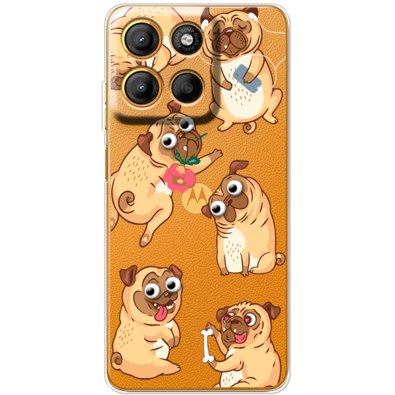 Прозорий чохол BoxFace Motorola G15 Power с 3D-глазками Pug