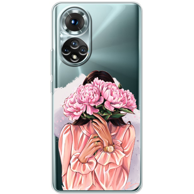 Прозорий чохол BoxFace Honor 50 Девушка с Пионами